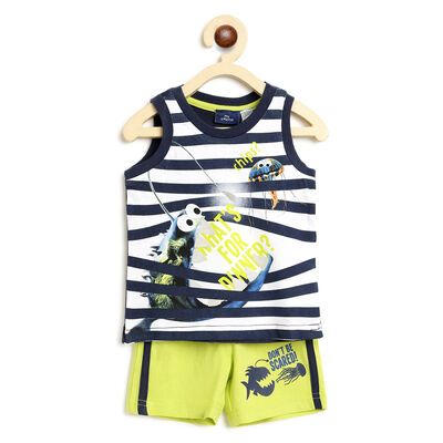 Boys Dark Blue Knitted Singlet with Short Pants